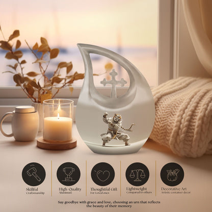 10-inch Tiger Urn in Cross Drop design with personal 