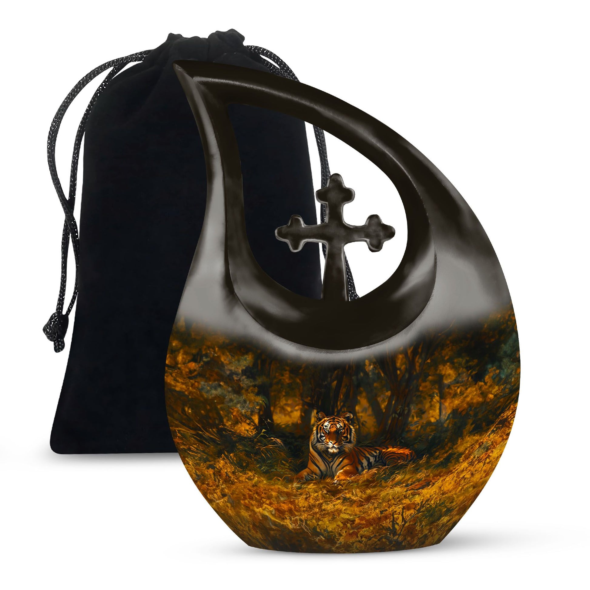 Devoted Tiger small urn for cremated remains memorial urn