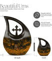 10-inch Tiger-themed Cross Drop Extra Large Cremation Urn 