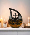 10-inch Tiger-themed Cross Drop Extra Large Cremation Urn 