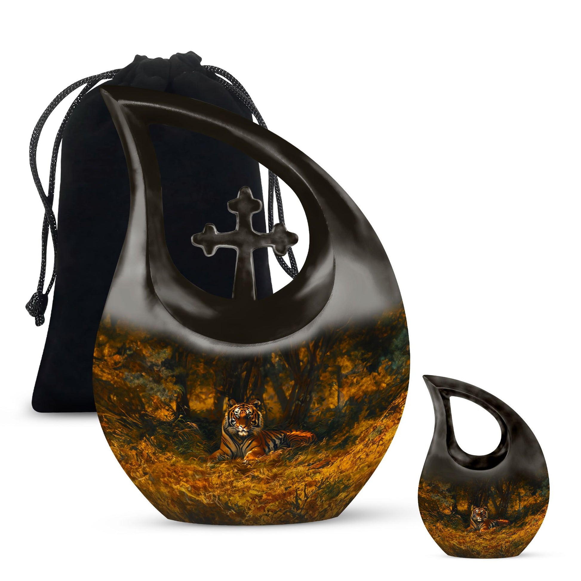 10-inch Tiger-themed Cross Drop Extra Large Cremation Urn 