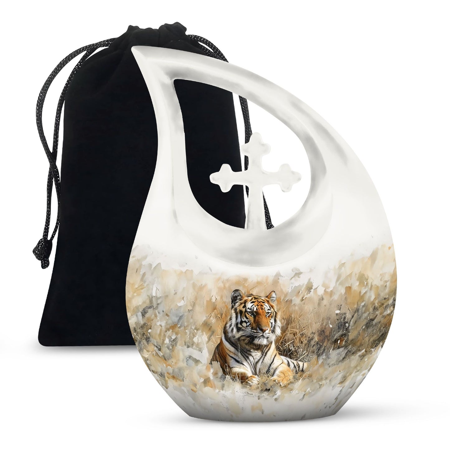 Medium Size Tiger themed Cross Drop Memorial Urn,