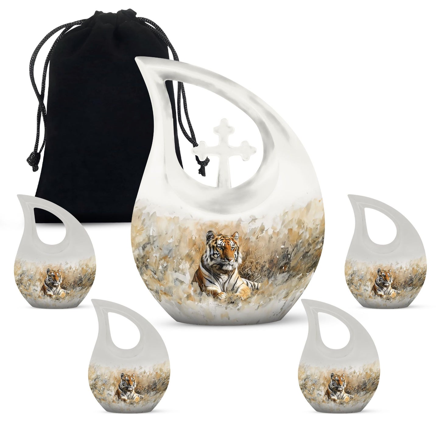 Medium Size Tiger themed Cross Drop Memorial Urn,