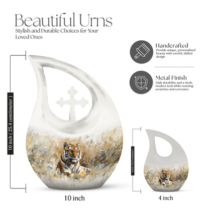Medium Size Tiger themed Cross Drop Memorial Urn,