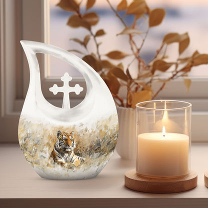 Medium Size Tiger themed Cross Drop Memorial Urn,