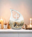 Medium Size Tiger themed Cross Drop Memorial Urn,