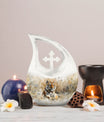 Medium Size Tiger themed Cross Drop Memorial Urn,