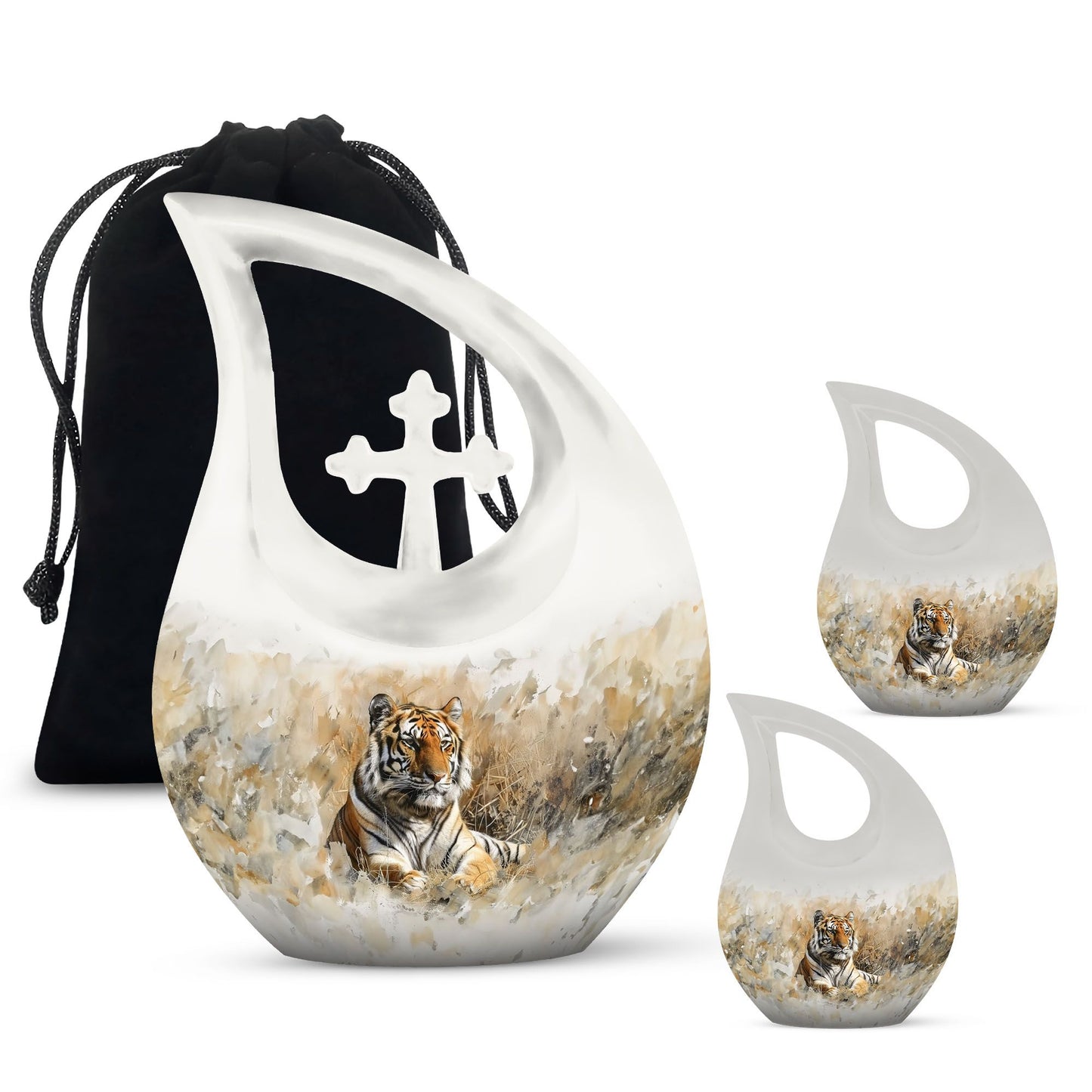 Medium Size Tiger themed Cross Drop Memorial Urn,