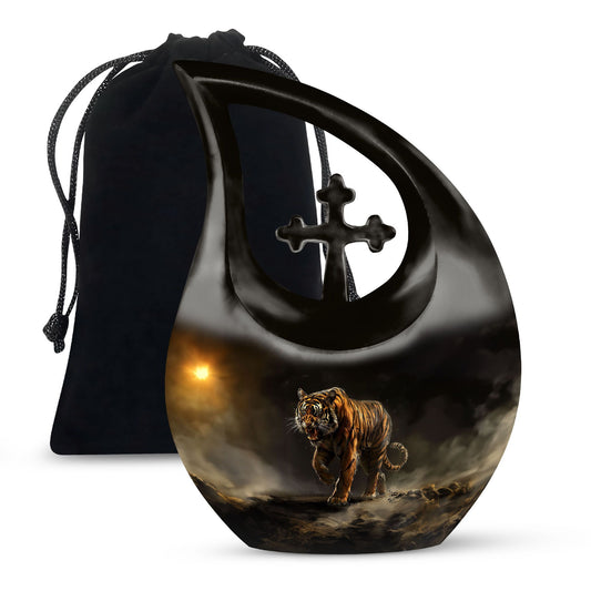 10-inch Large Tiger-themed Cross Drop remembrance urn 