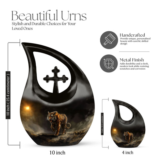 10-inch Large Tiger-themed Cross Drop remembrance urn 
