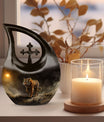10-inch Large Tiger-themed Cross Drop remembrance urn 