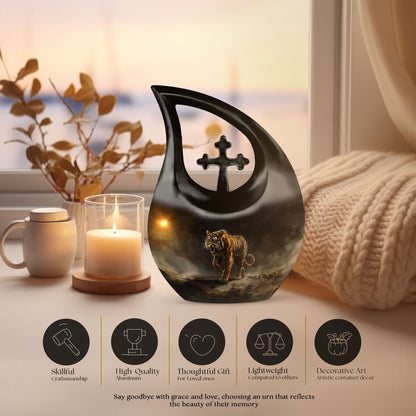 10-inch Large Tiger-themed Cross Drop remembrance urn 