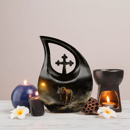 10-inch Large Tiger-themed Cross Drop remembrance urn 