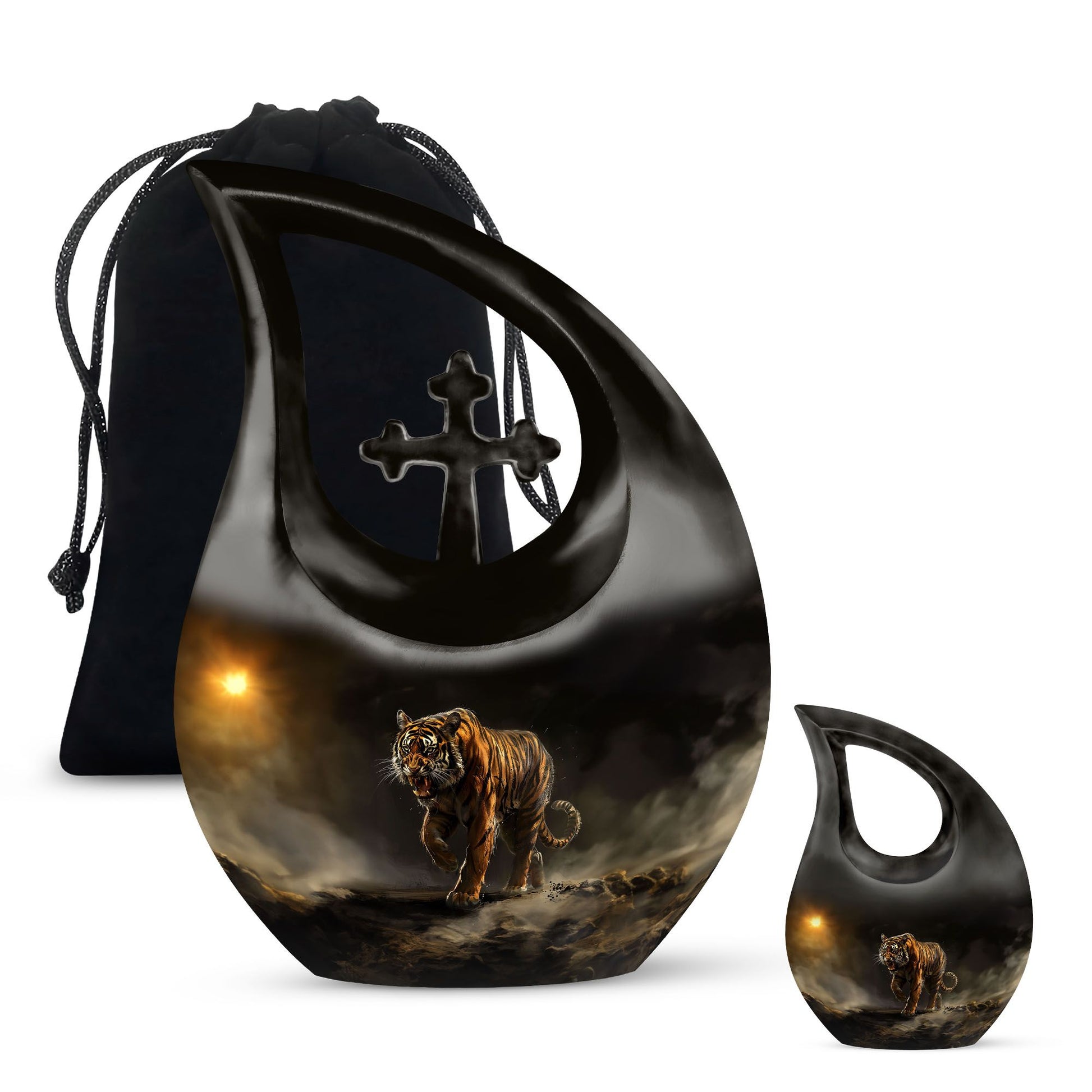 10-inch Large Tiger-themed Cross Drop remembrance urn 