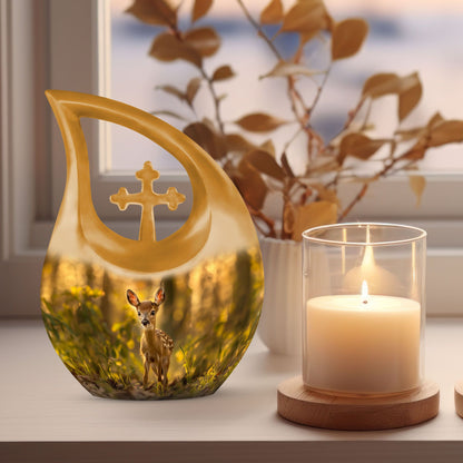 Medium size, deer-themed, cross drop design 