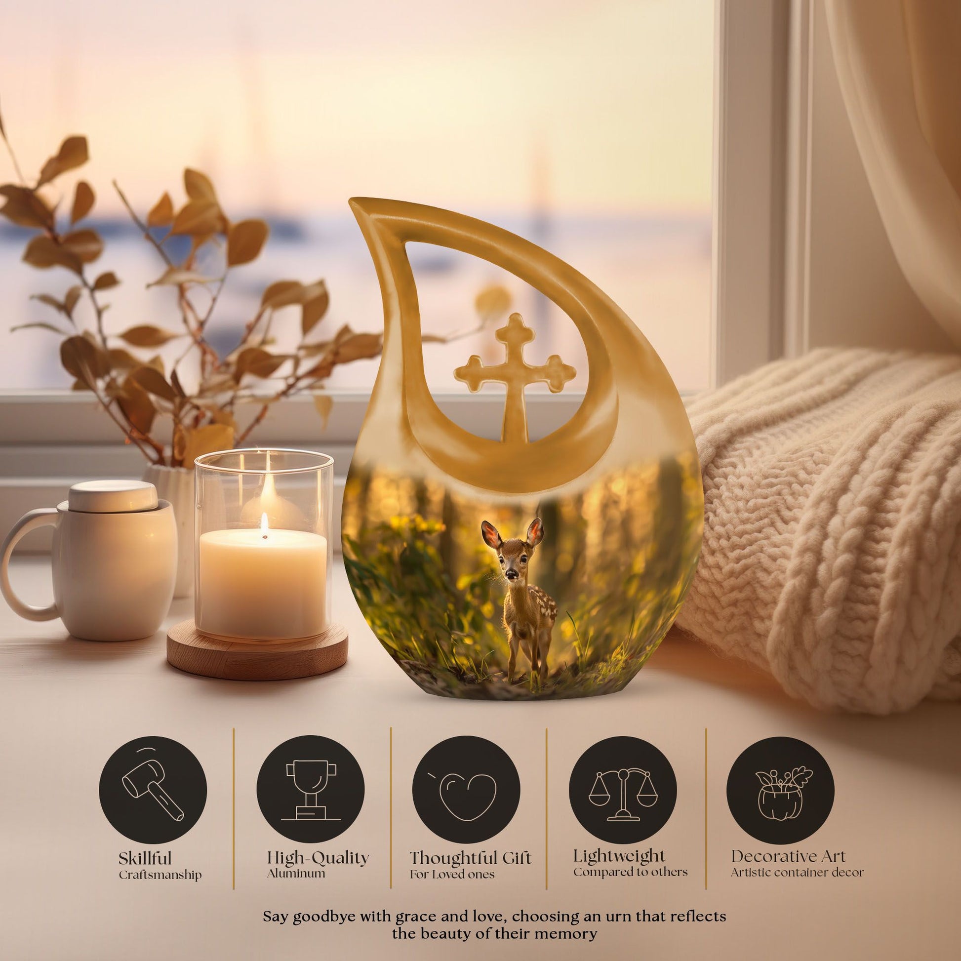 Medium size, deer-themed, cross drop design 