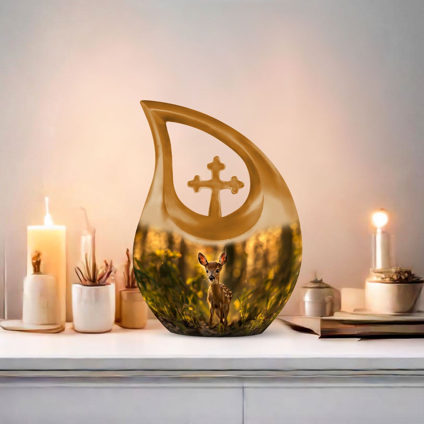 Medium size, deer-themed, cross drop design 
