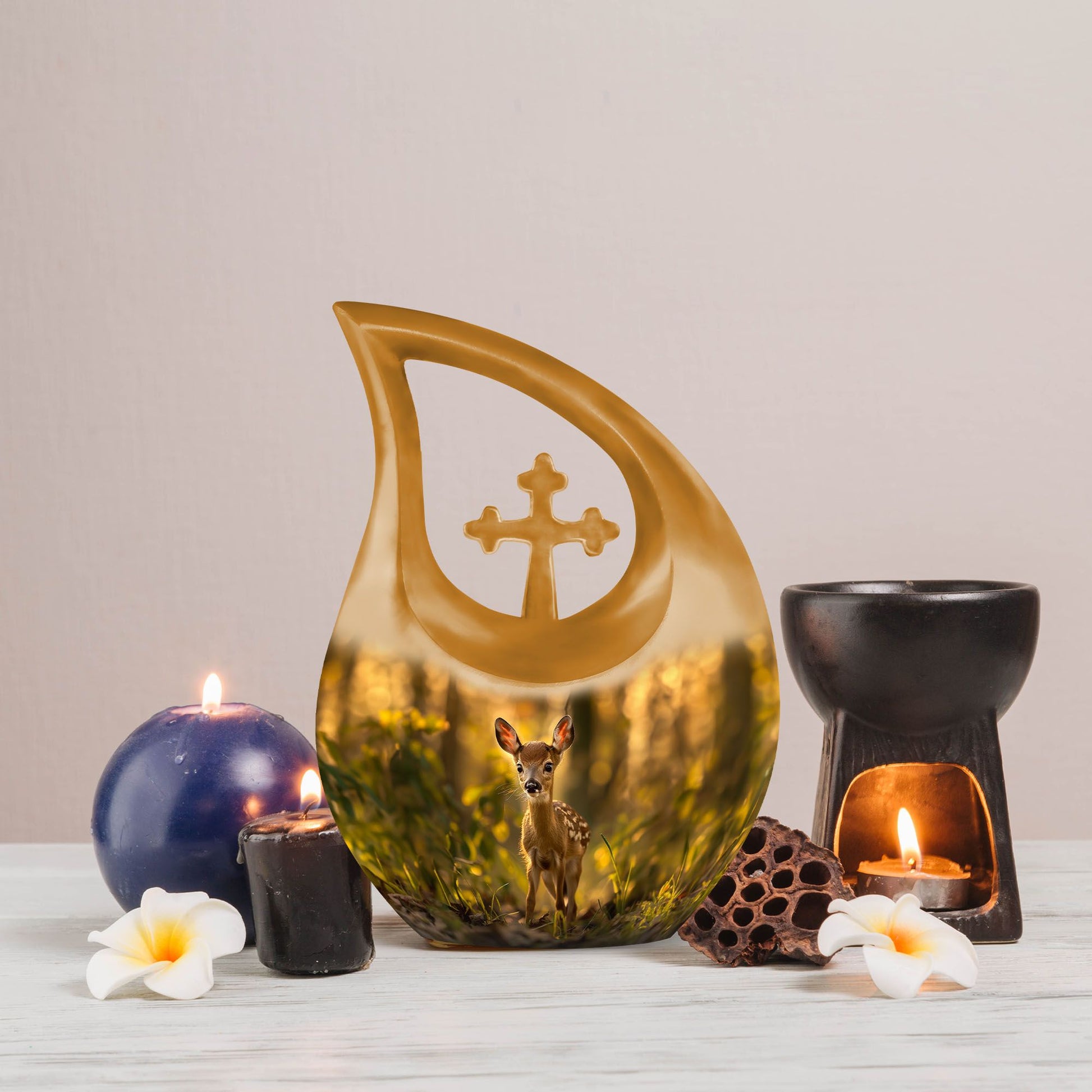 Medium size, deer-themed, cross drop design 