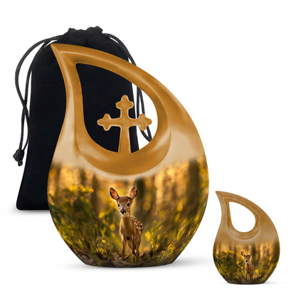 Medium size, deer-themed, cross drop design 