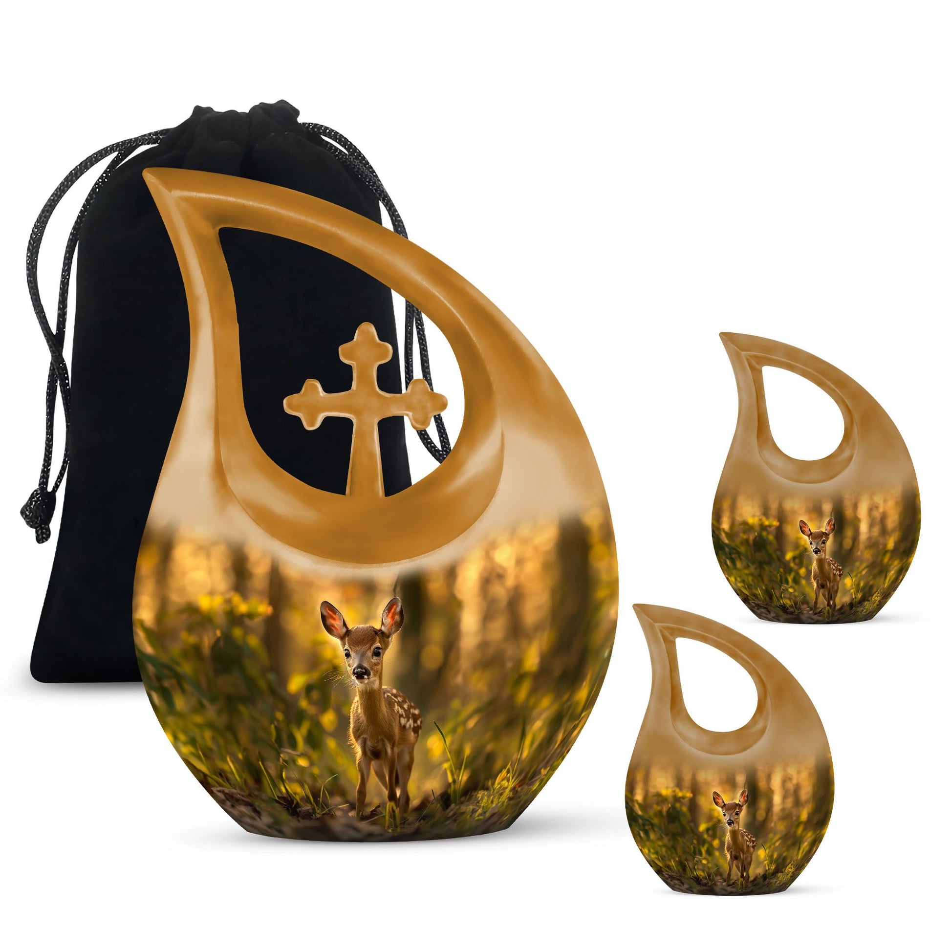 Medium size, deer-themed, cross drop design 