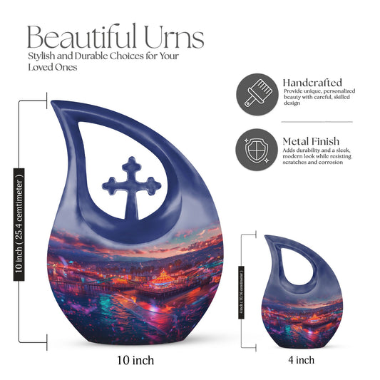 10-inch Beach Theme Cross Drop Design Memorial Urn 