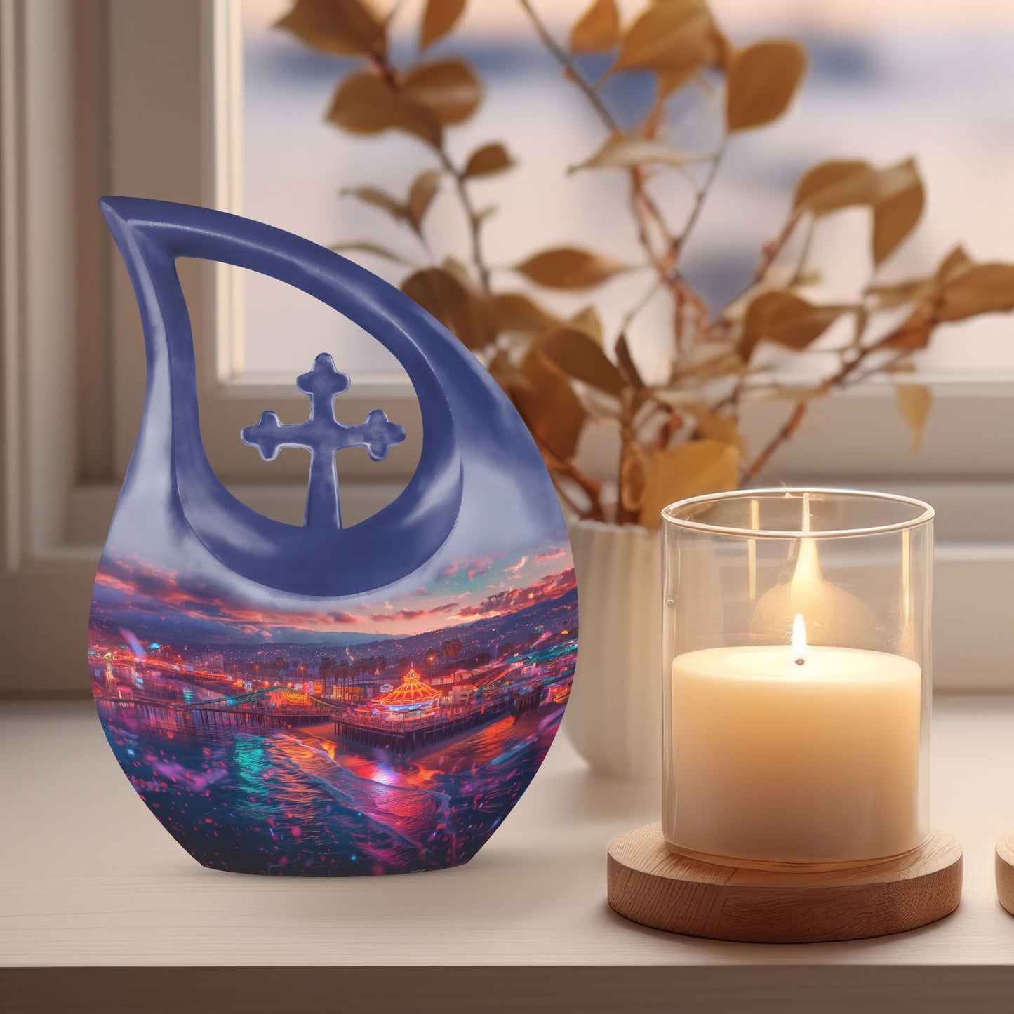 10-inch Beach Theme Cross Drop Design Memorial Urn 