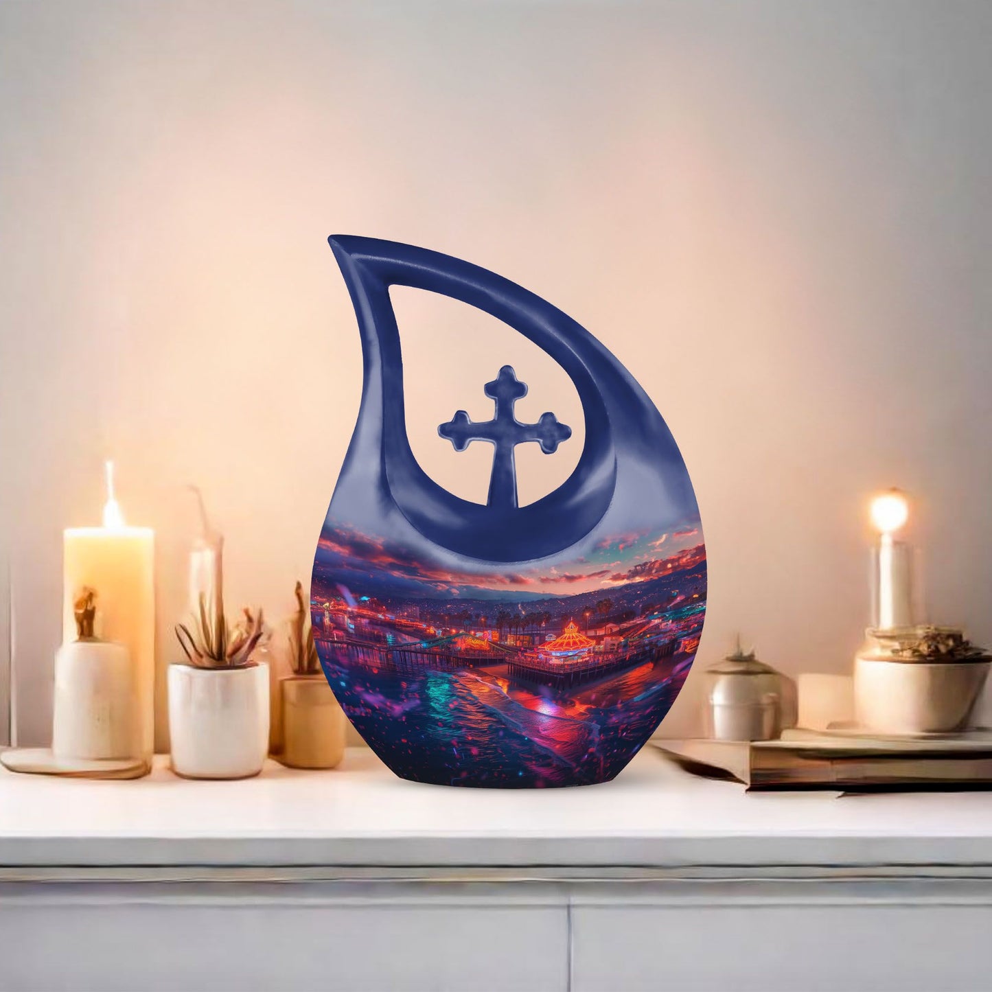 10-inch Beach Theme Cross Drop Design Memorial Urn 