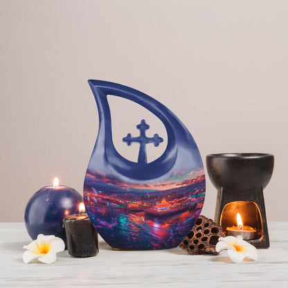 10-inch Beach Theme Cross Drop Design Memorial Urn 
