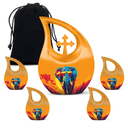 Elephant Theme Large Urn With 4 Keepsake Urn