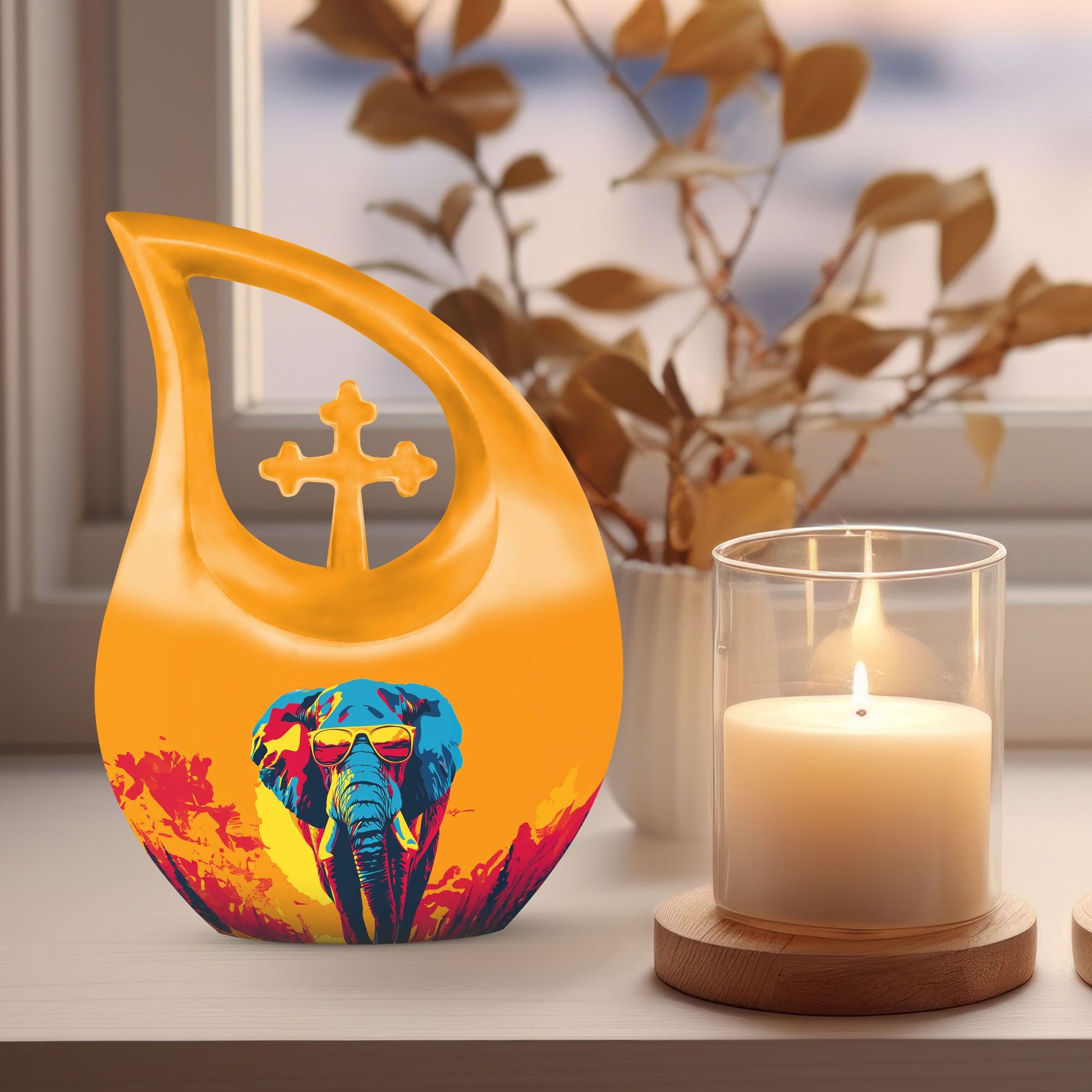 Extra Large Elephant Urn, Cross Drop Design, 