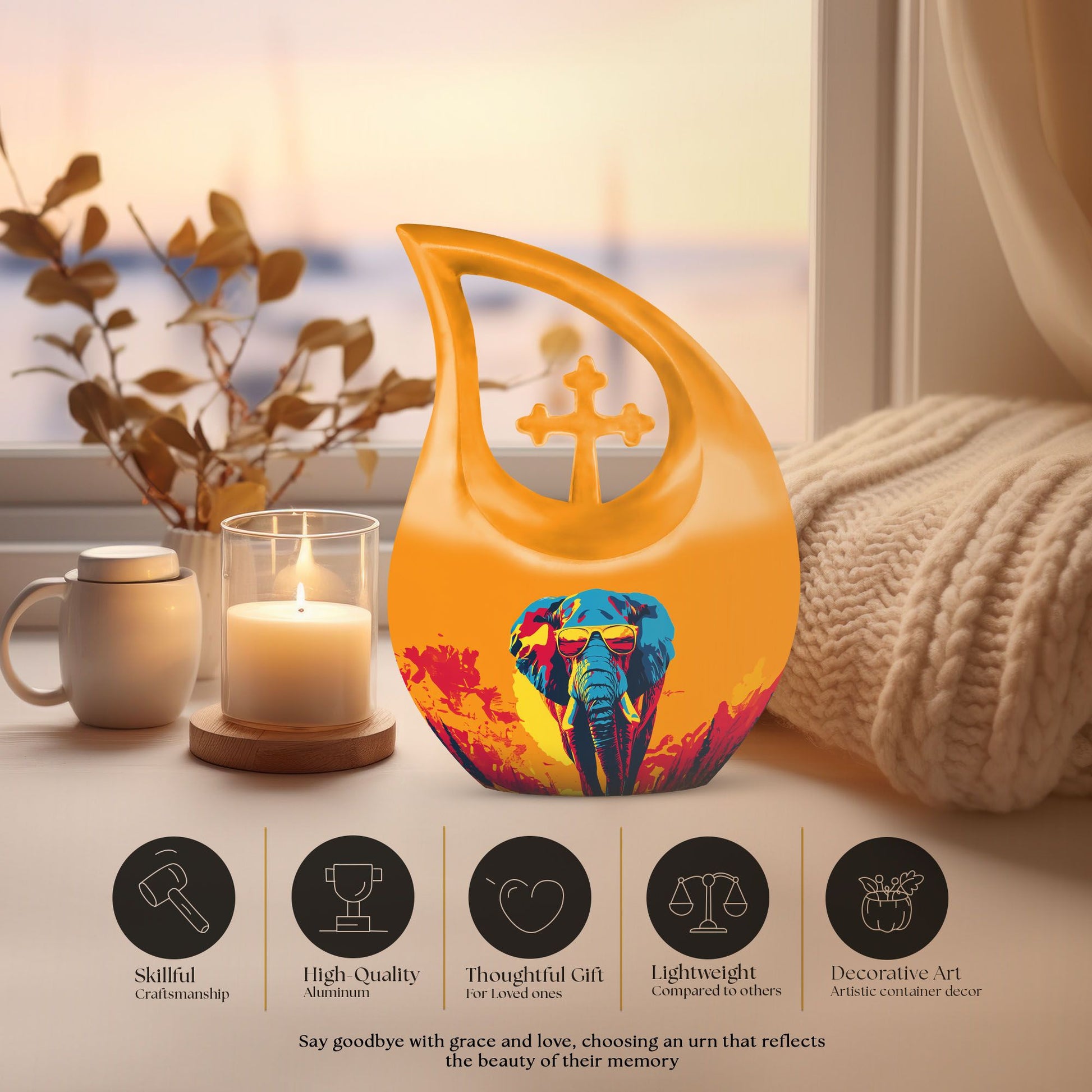 Extra Large Elephant Urn, Cross Drop Design, 