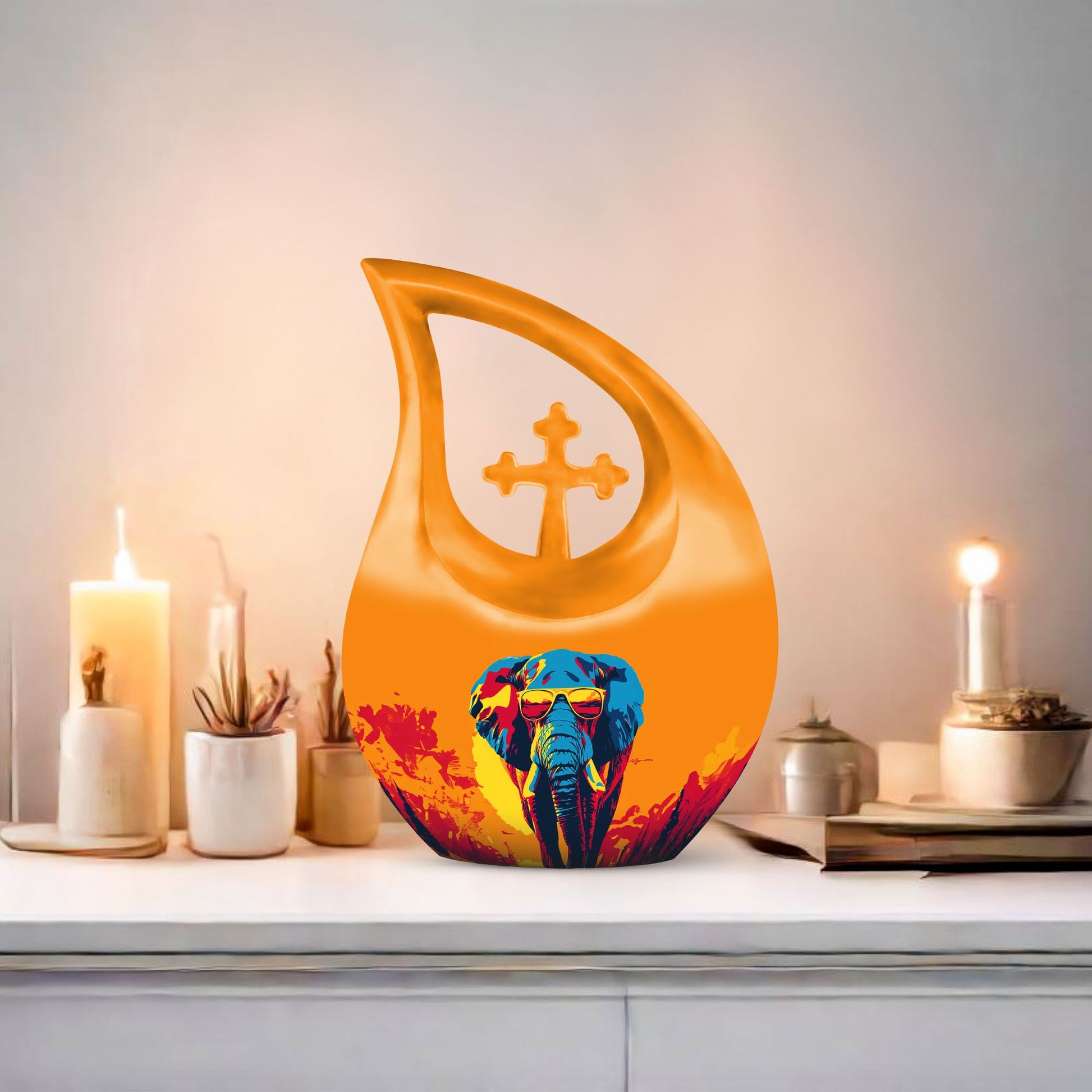 Extra Large Elephant Urn, Cross Drop Design, 