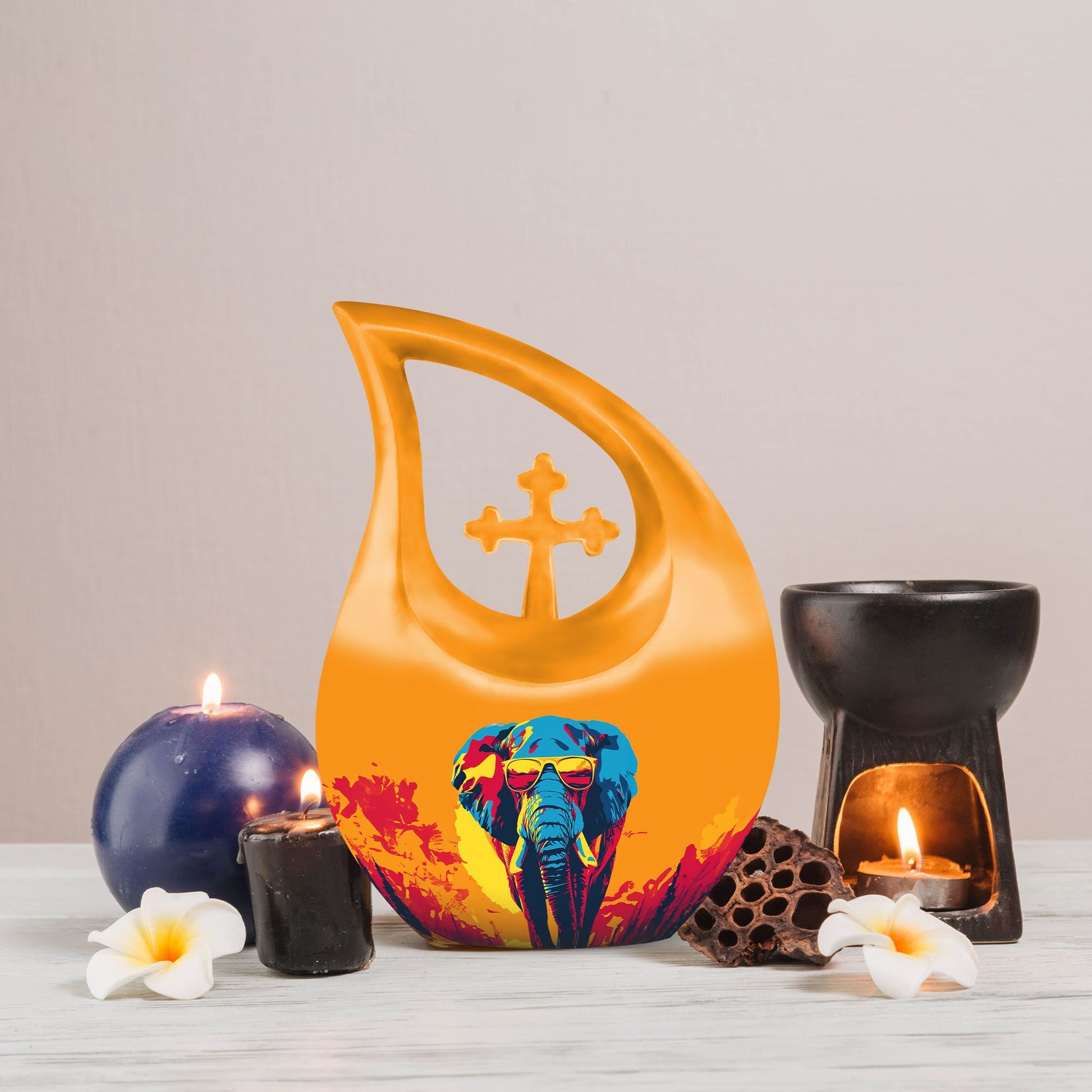 Extra Large Elephant Urn, Cross Drop Design, 