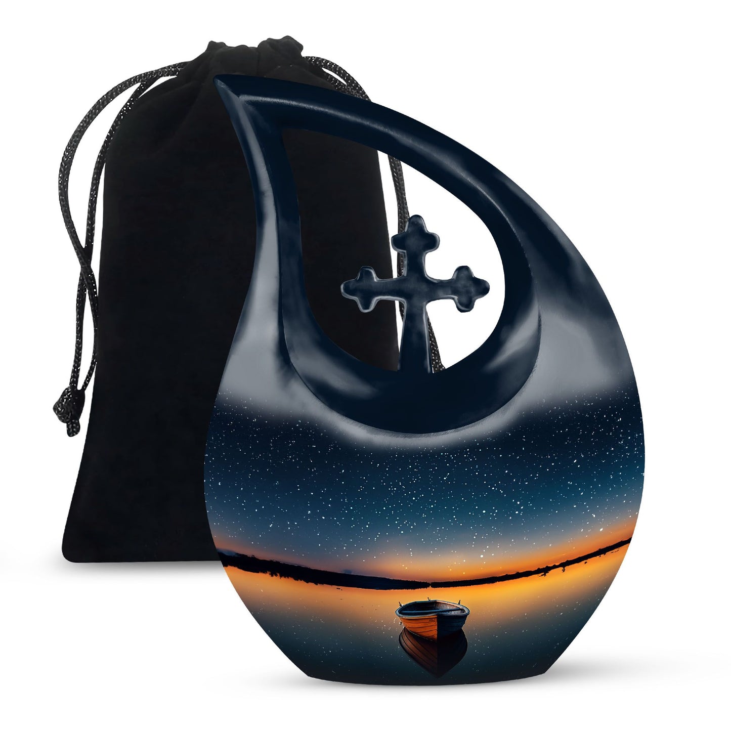 10-inch Boat urn in cross drop design, personalizable
