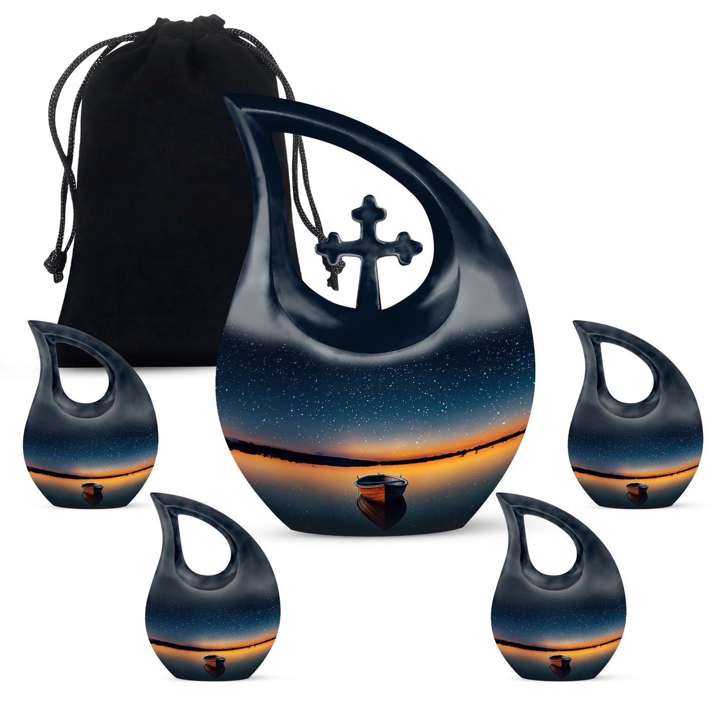 10-inch Boat urn in cross drop design, personalizable