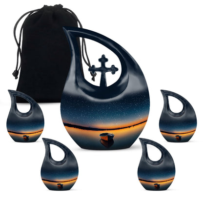Boat Theme Large Urn With 4 Keepsake Urn