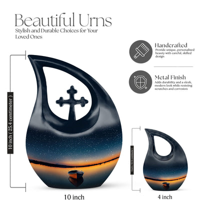 10-inch Boat urn in cross drop design, personalizable
