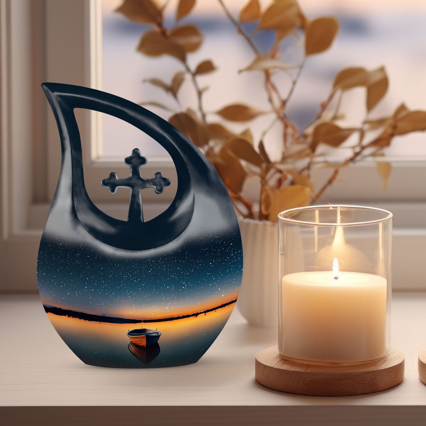 10-inch Boat urn in cross drop design, personalizable