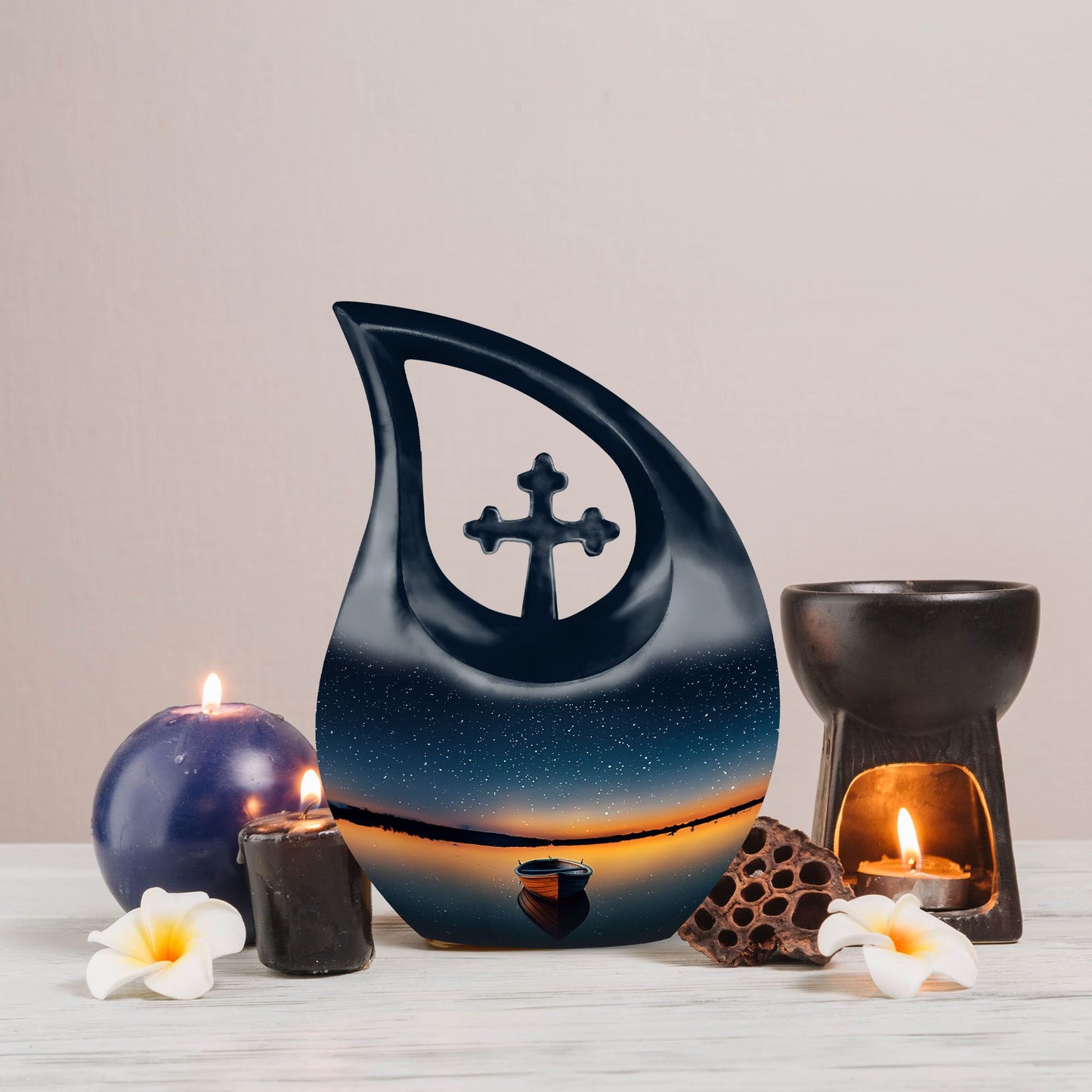 10-inch Boat urn in cross drop design, personalizable