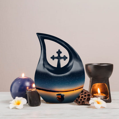 10-inch Boat urn in cross drop design, personalizable