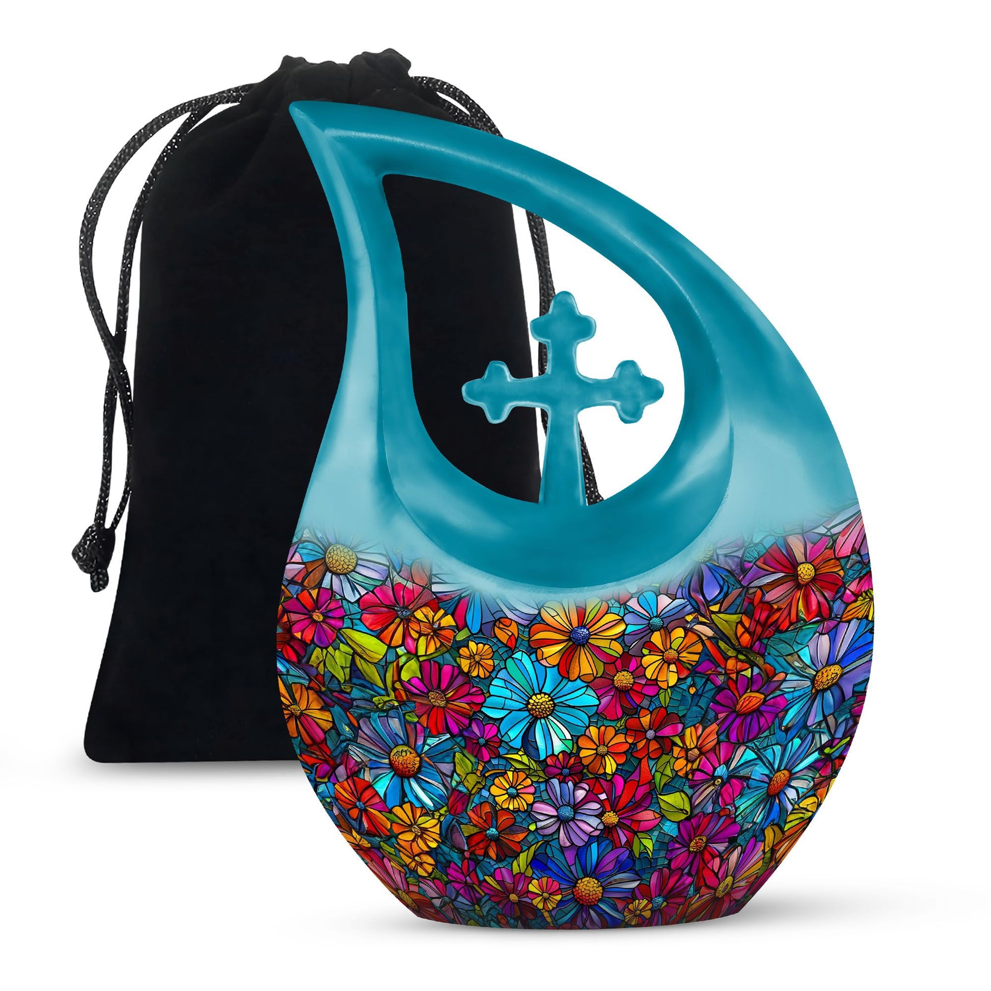 10-inch Flowers Urn in Cross Drop design, Custom Large