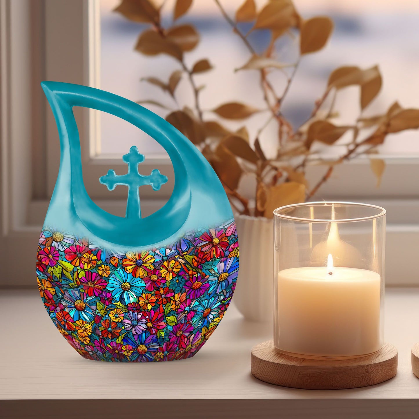 10-inch Flowers Urn in Cross Drop design, Custom Large