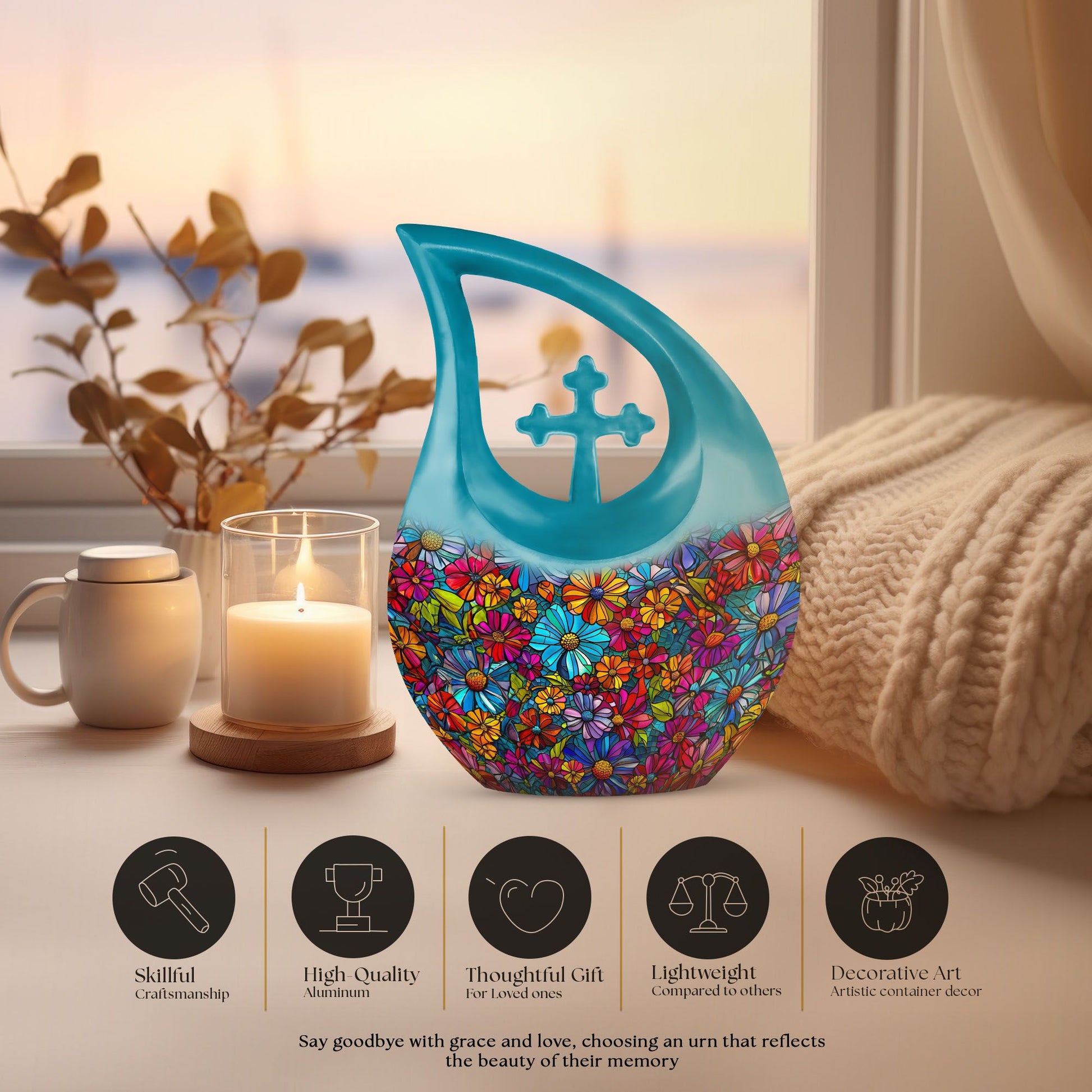 10-inch Flowers Urn in Cross Drop design, Custom Large