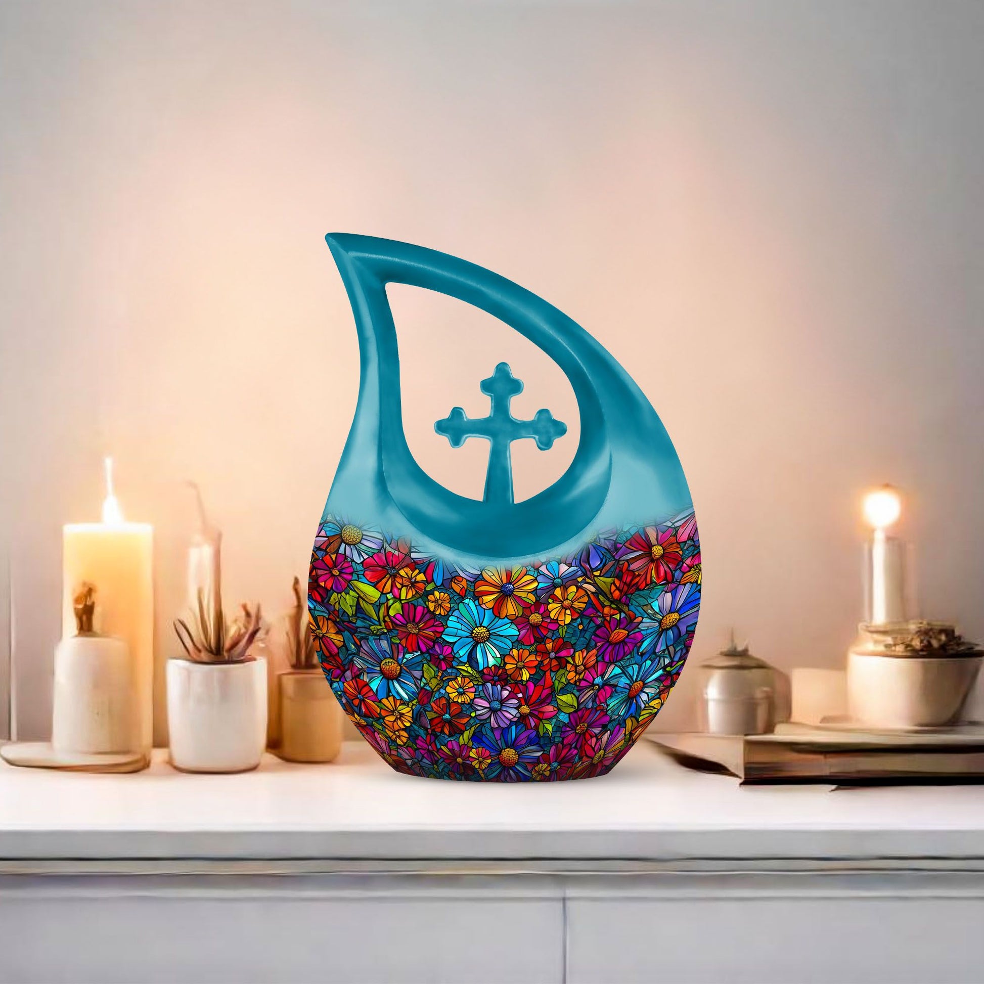 10-inch Flowers Urn in Cross Drop design, Custom Large
