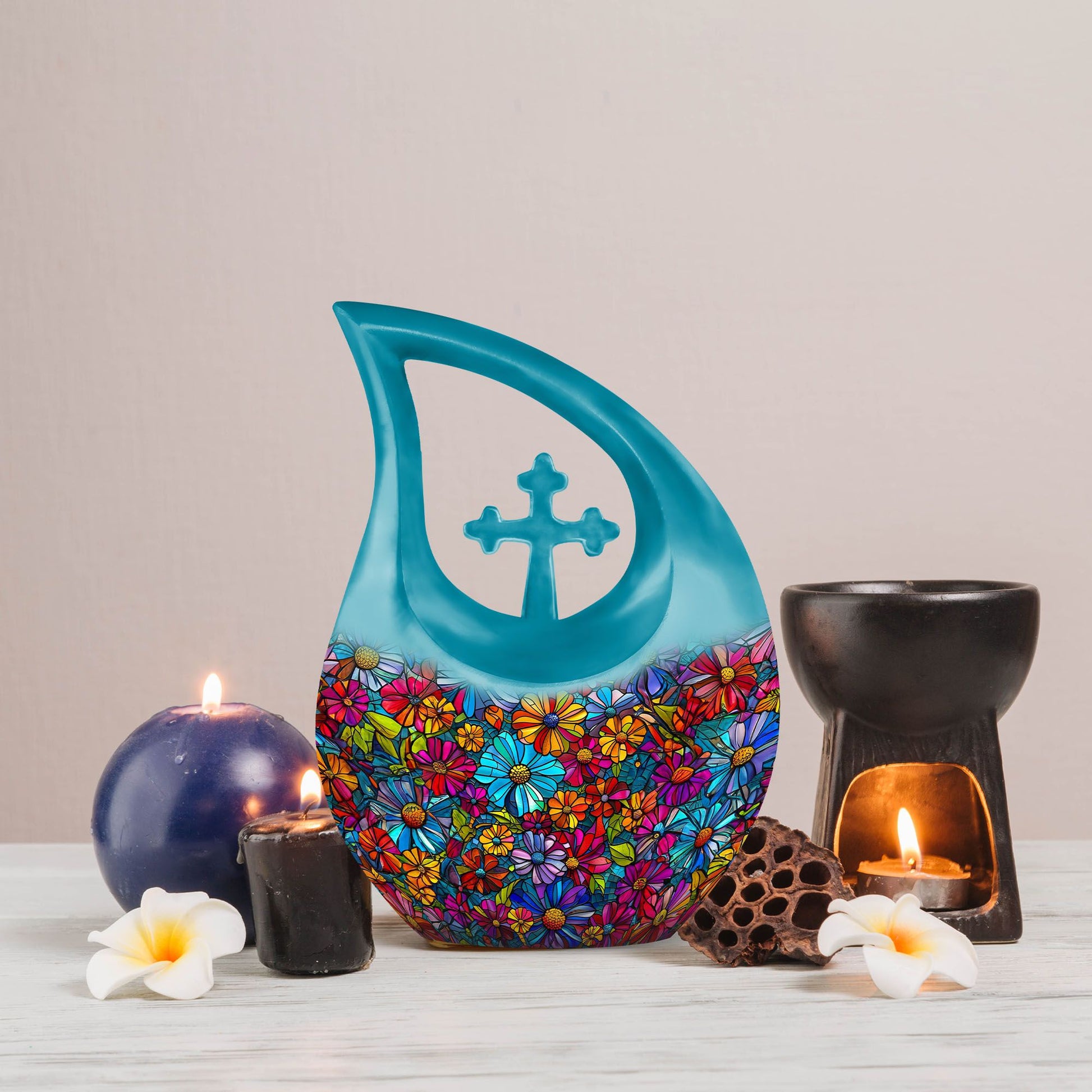 10-inch Flowers Urn in Cross Drop design, Custom Large