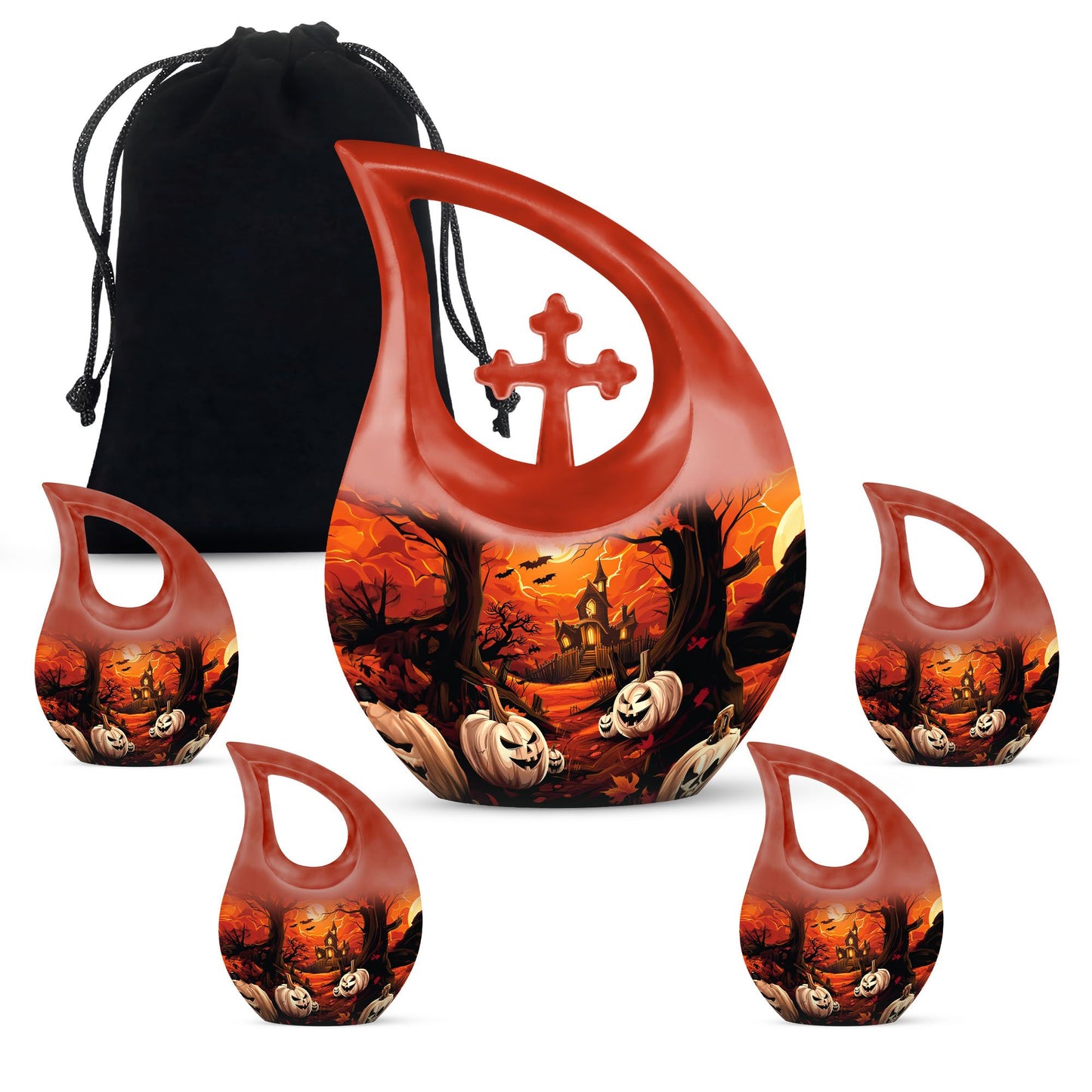 Halloween Theme Large Urn With 4 Keepsake Urn