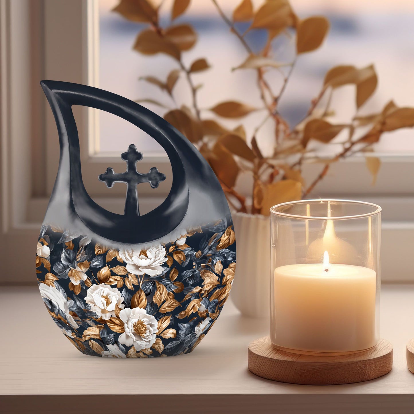 10-inch Flower themed Cross Drop Metal 