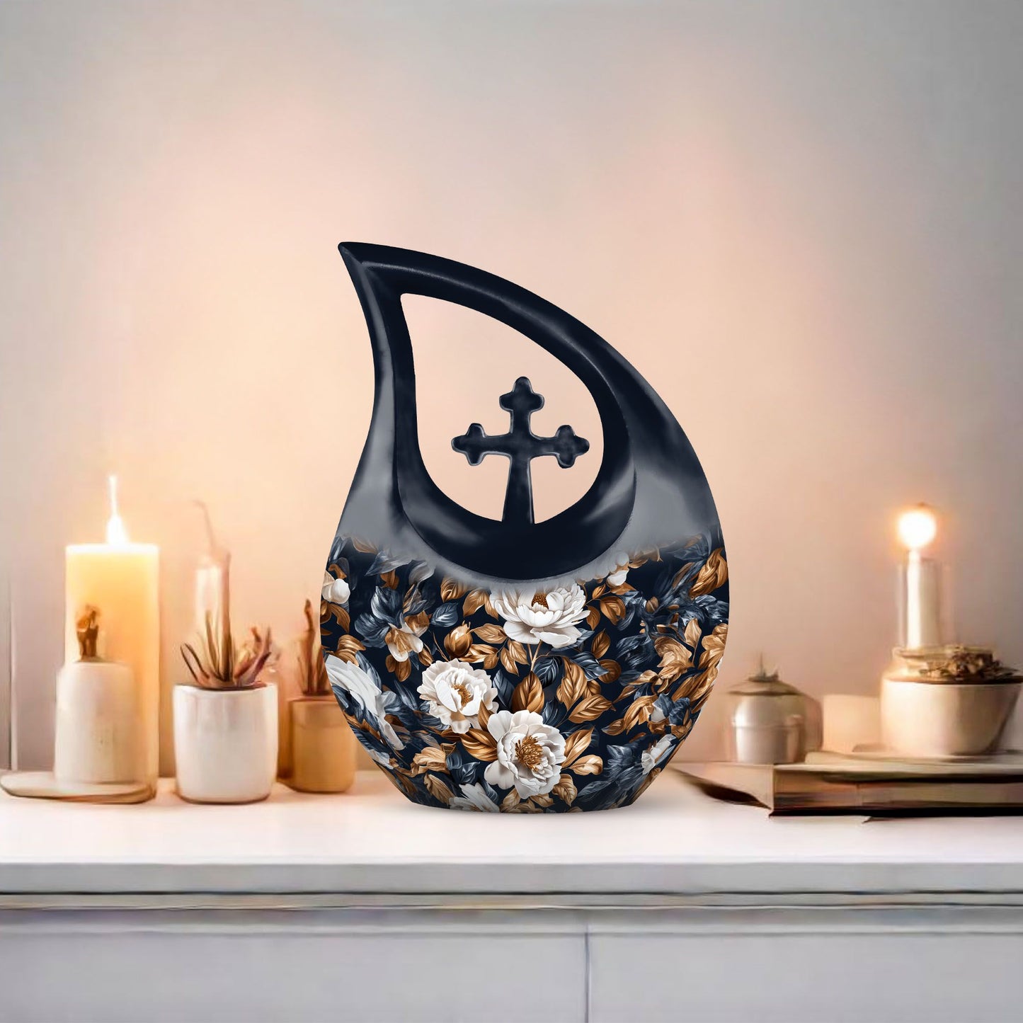 10-inch Flower themed Cross Drop Metal 