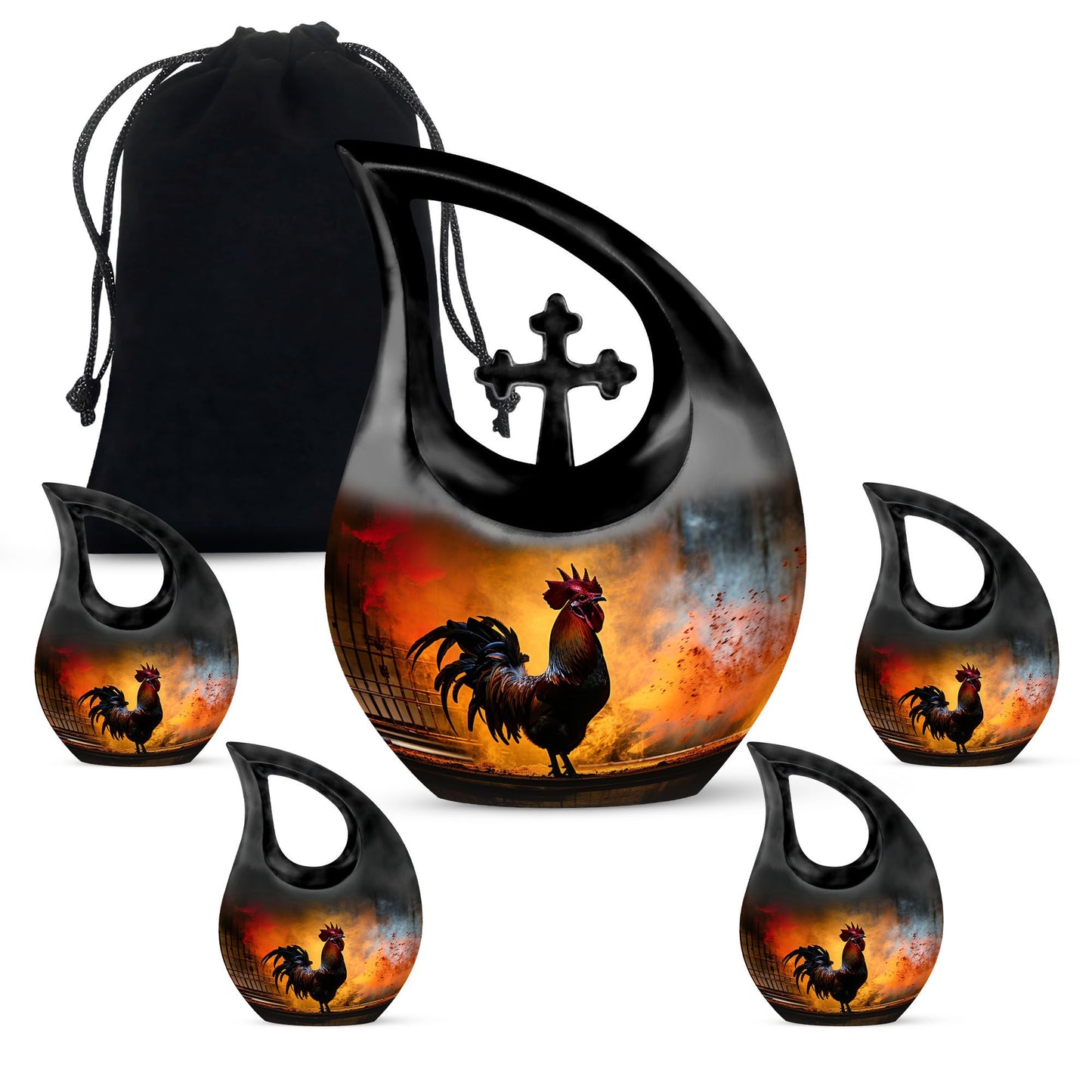 10-inch Chicken Urn with Cross Drop design, Large