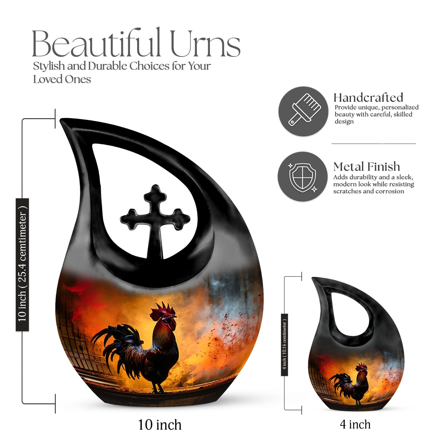 10-inch Chicken Urn with Cross Drop design, Large